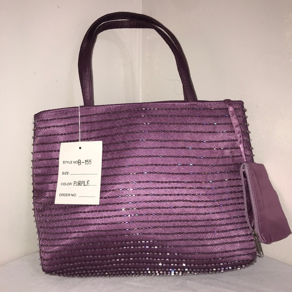 Amethyst Purple Iridescent Shimmery Beaded Handbag - Picture 5 of 9